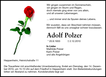Traueranzeige von Adolf Polzer von Starkenburger Echo