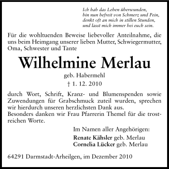 Traueranzeige von Wilhelmine Merlau von Echo-Zeitungen (Gesamtausgabe)