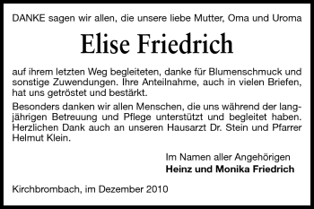 Traueranzeige von Elise Friedrich von Odenwälder Echo