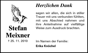 Traueranzeige von Stefan Meixner von Echo-Zeitungen (Gesamtausgabe)