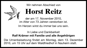 Traueranzeige von Horst Reitz von Rüsselsheimer Echo, Groß-Gerauer-Echo, Ried Echo