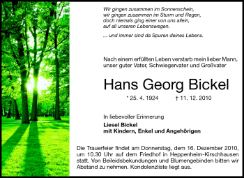 Traueranzeige von Hans Georg Bickel von Starkenburger Echo