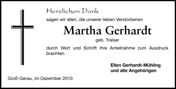 Traueranzeige von Martha Gerhardt von Rüsselsheimer Echo, Groß-Gerauer-Echo, Ried Echo