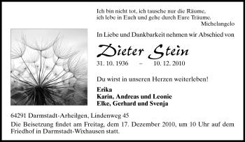 Traueranzeige von Dieter Stein von Echo-Zeitungen (Gesamtausgabe)