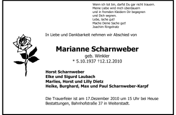 Traueranzeige von Marianne Scharnweber von Echo-Zeitungen (Gesamtausgabe)
