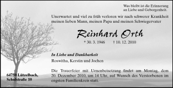 Traueranzeige von Reinhard Orth von Odenwälder Echo