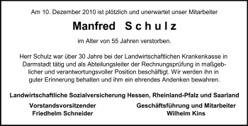 Traueranzeige von Schulz Manfred von Echo-Zeitungen (Gesamtausgabe)