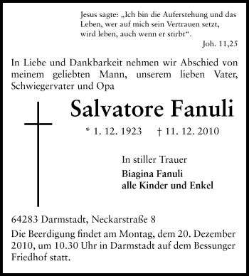 Traueranzeige von Salvatore Fanuli von Darmstädter Echo, Odenwälder Echo, Rüsselsheimer Echo, Groß-Gerauer-Echo, Ried Echo