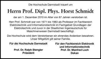 Traueranzeige von Schmidt Horst von Echo-Zeitungen (Gesamtausgabe)