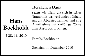 Traueranzeige von Hans Bockholdt von Echo-Zeitungen (Gesamtausgabe)