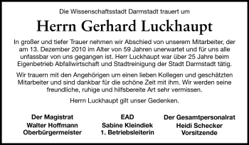 Traueranzeige von Gerhard Luckhaupt von Echo-Zeitungen (Gesamtausgabe)