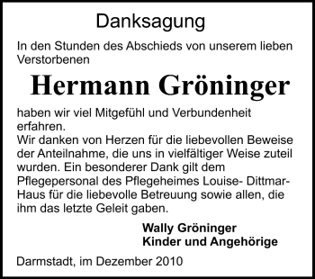Traueranzeige von Hermann Gröninger von Echo-Zeitungen (Gesamtausgabe)