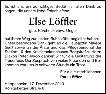 Traueranzeige von Else Löffler von Starkenburger Echo