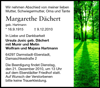 Traueranzeige von Margarethe Dächert von Echo-Zeitungen (Gesamtausgabe)