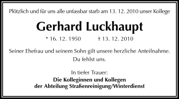 Traueranzeige von Gerhard Luckhaupt von Darmstädter Echo, Odenwälder Echo, Rüsselsheimer Echo, Groß-Gerauer-Echo, Ried Echo