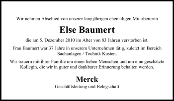 Traueranzeige von Else Baumert von Darmstädter Echo, Odenwälder Echo, Rüsselsheimer Echo, Groß-Gerauer-Echo, Ried Echo