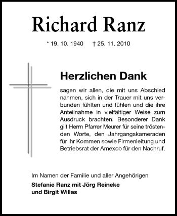Traueranzeige von Richard Ranz von Starkenburger Echo