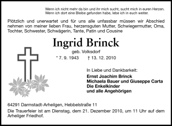 Traueranzeige von Ingrid Brinck von Echo-Zeitungen (Gesamtausgabe)