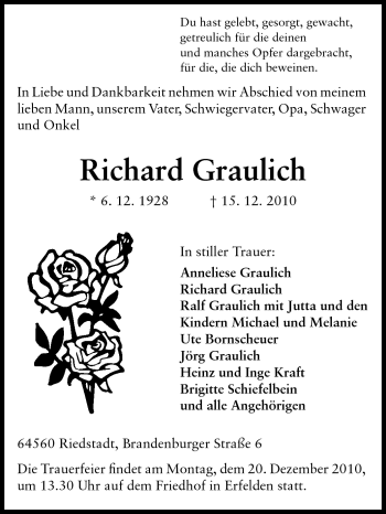 Traueranzeige von Richard Graulich von Echo-Zeitungen (Gesamtausgabe)