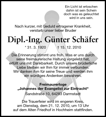 Traueranzeige von Günter Schäfer von Echo-Zeitungen (Gesamtausgabe)