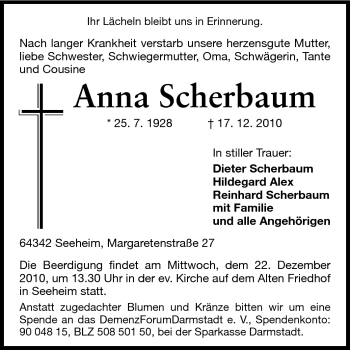 Traueranzeige von Anna Scherbaum von Echo-Zeitungen (Gesamtausgabe)