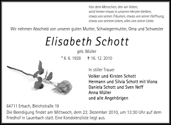 Traueranzeige von Elisabeth Schott von Odenwälder Echo