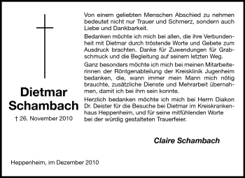 Traueranzeige von Dietmar Schambach von Starkenburger Echo