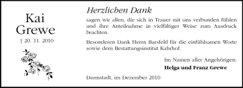 Traueranzeige von Kai Grewe von Darmstädter Echo, Odenwälder Echo, Rüsselsheimer Echo, Groß-Gerauer-Echo, Ried Echo