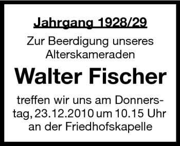 Traueranzeige von Walter Hans Fischer von Starkenburger Echo