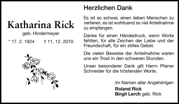 Traueranzeige von Katharina Rick von Echo-Zeitungen (Gesamtausgabe)