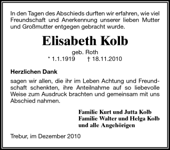Traueranzeige von Elisabeth Kolb von Rüsselsheimer Echo, Groß-Gerauer-Echo, Ried Echo