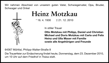 Traueranzeige von Heinz Motzkau von Echo-Zeitungen (Gesamtausgabe)