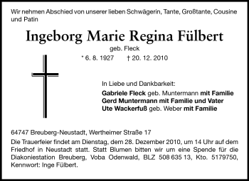 Traueranzeige von Ingeborg Marie Regina Fülbert von Odenwälder Echo