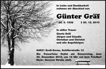 Traueranzeige von Günter Gräf von Rüsselsheimer Echo, Groß-Gerauer-Echo, Ried Echo