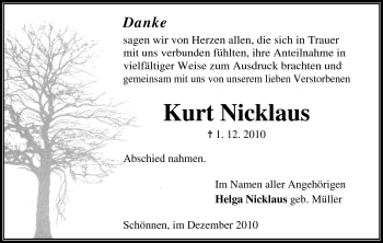 Traueranzeige von Kurt Nicklaus von Odenwälder Echo