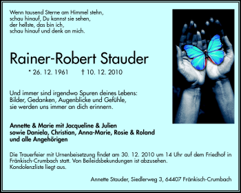 Traueranzeige von Rainer-Robert Stauder von Odenwälder Echo
