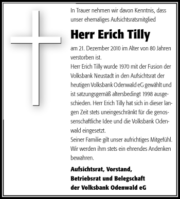 Traueranzeige von Hans Erich Tilly von Odenwälder Echo