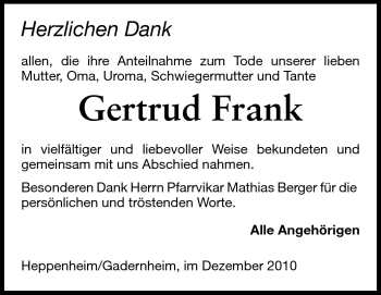 Traueranzeige von Gertrud Frank von Starkenburger Echo