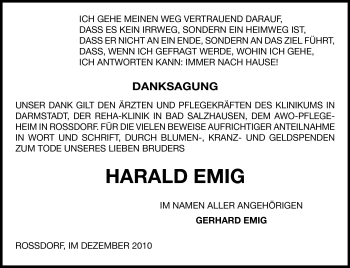 Traueranzeige von Harald Emig von Echo-Zeitungen (Gesamtausgabe)