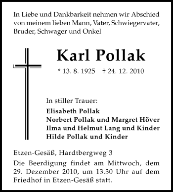 Traueranzeige von Karl Pollak von Odenwälder Echo