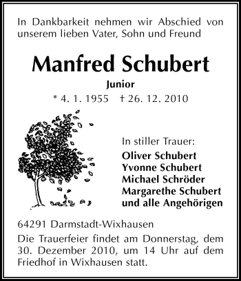 Traueranzeige von Manfred Schubert von Darmstädter Echo, Odenwälder Echo, Rüsselsheimer Echo, Groß-Gerauer-Echo, Ried Echo