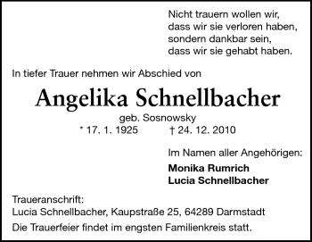 Traueranzeige von Angelika Schnellbacher von Echo-Zeitungen (Gesamtausgabe)