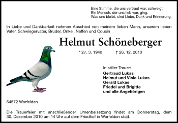 Traueranzeige von Helmut Schöneberger von Darmstädter Echo, Odenwälder Echo, Rüsselsheimer Echo, Groß-Gerauer-Echo, Ried Echo