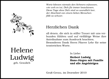 Traueranzeige von Helene Ludwig von Rüsselsheimer Echo, Groß-Gerauer-Echo, Ried Echo