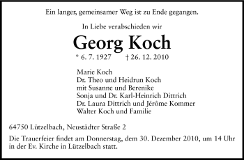 Traueranzeige von Georg Koch von Odenwälder Echo