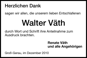 Traueranzeige von Walter Väth von Rüsselsheimer Echo, Groß-Gerauer-Echo, Ried Echo