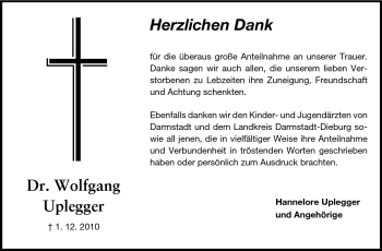 Traueranzeige von Wolfgang Uplegger von Echo-Zeitungen (Gesamtausgabe)