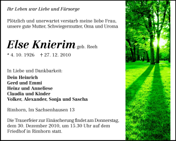 Traueranzeige von Else Knierim von Odenwälder Echo