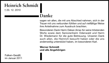 Traueranzeige von Heinrich Schmidt von Odenwälder Echo