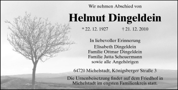 Traueranzeige von Helmut Dingeldein von Odenwälder Echo